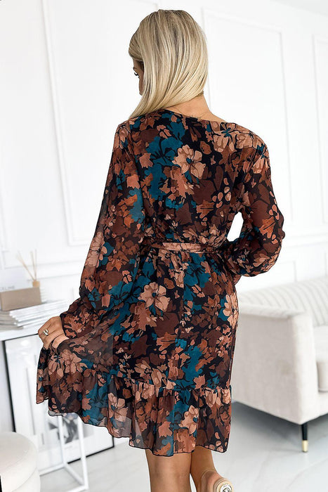 Elegant Floral Chiffon Frill Cocktail Dress by Numoco - Chic and Sophisticated