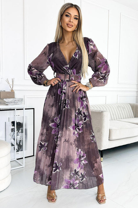 Enchanting Floral Elegance Chiffon Maxi Dress by Numoco