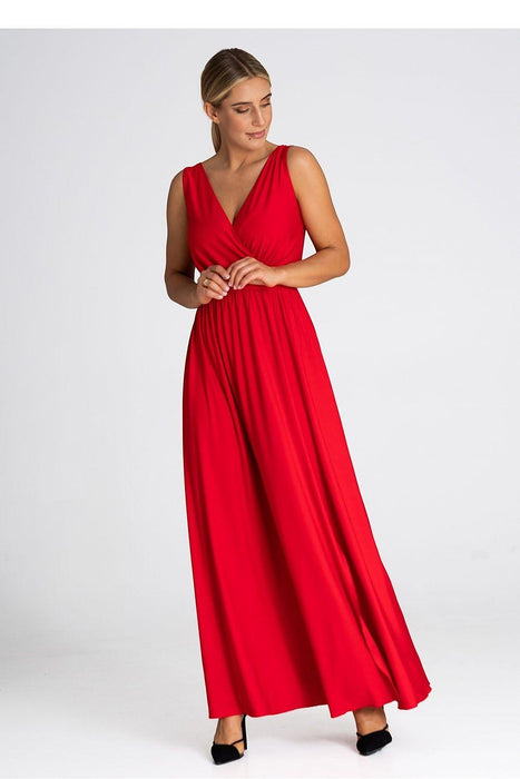 Sophisticated V-Neck Maxi Dress with Eye-Catching Front Slit and Tailored Waist Detail