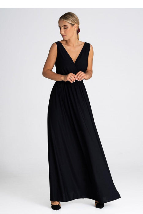 Sophisticated V-Neck Maxi Dress with Eye-Catching Front Slit and Tailored Waist Detail