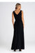 Sophisticated V-Neck Maxi Dress with Eye-Catching Front Slit and Tailored Waist Detail