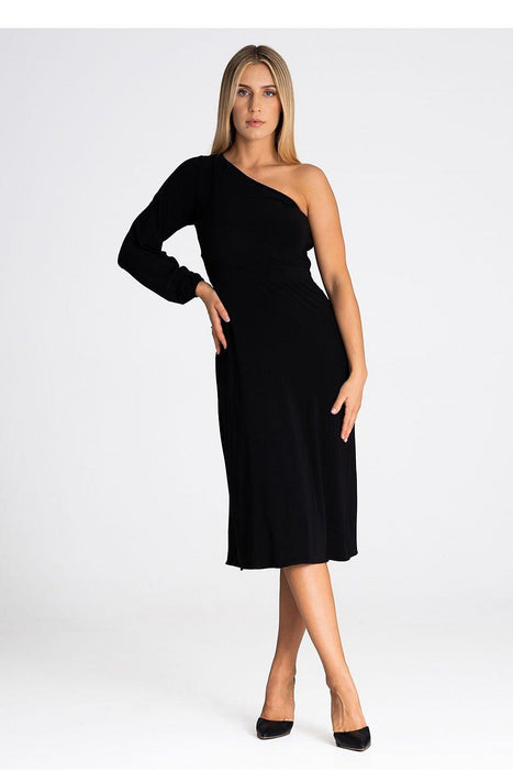 Sophisticated One-Shoulder Flare Cocktail Dress