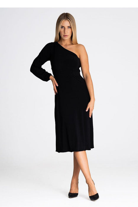 Sophisticated One-Shoulder Flare Cocktail Dress