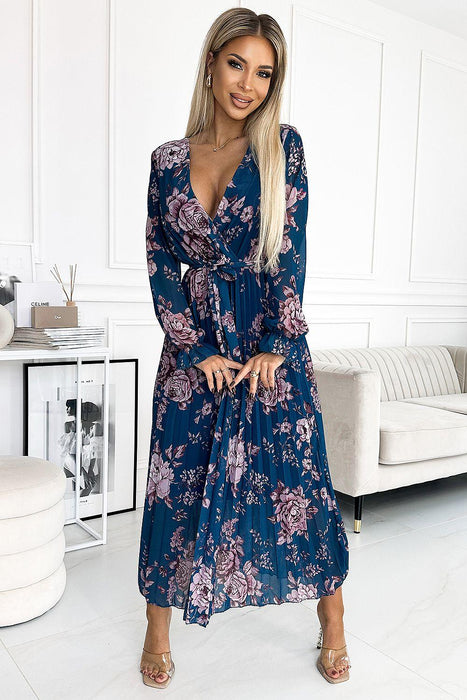 Chic Serene Floral Chiffon Cocktail Dress in Blue by Numoco