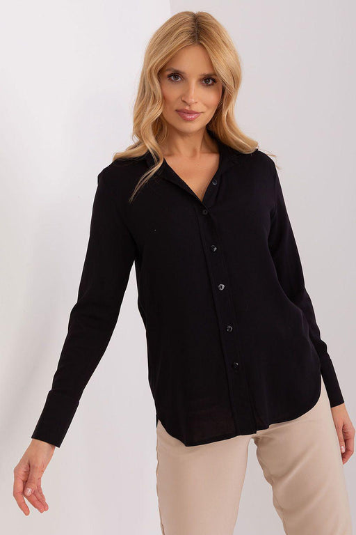 Lakerta Elegance Women's Long Sleeve Viscose Shirt with Stylish Semi-Circular Hem - Available in Sizes S/M & L/XL