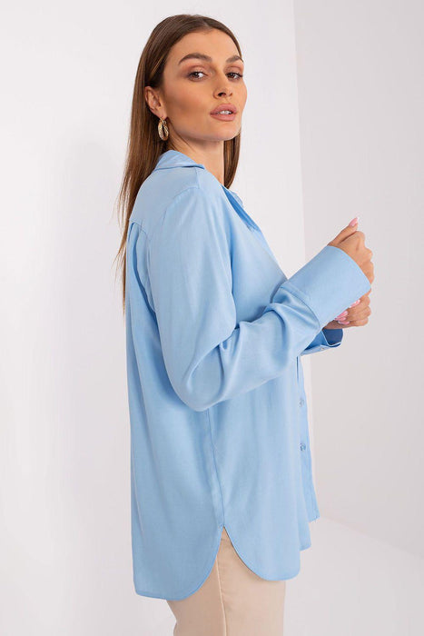 Lakerta Elegance Women's Long Sleeve Viscose Shirt with Stylish Semi-Circular Hem - Available in Sizes S/M & L/XL