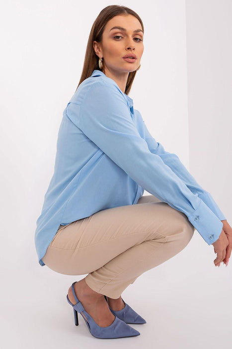 Lakerta Elegance Women's Long Sleeve Viscose Shirt with Stylish Semi-Circular Hem - Available in Sizes S/M & L/XL