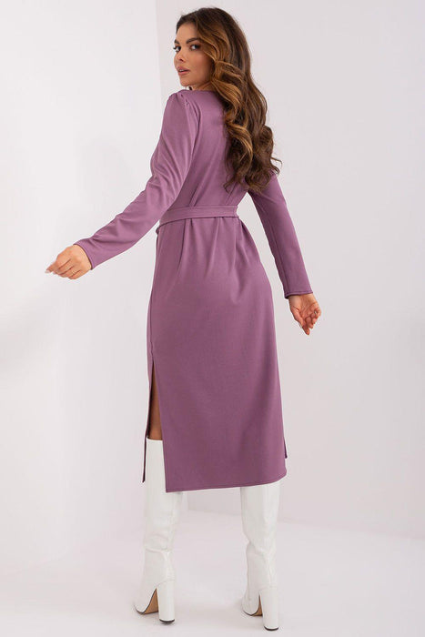 Chic Ribbed Midi Dress with Adjustable Waist Tie