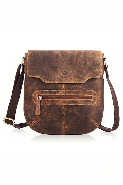 Galanter Aged Leather Crossbody Bag with Adjustable Strap