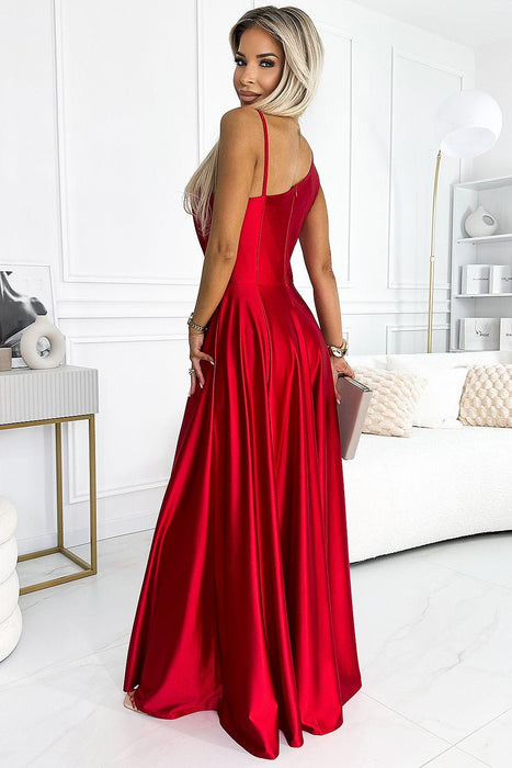 Chic One-Shoulder Red Satin Evening Gown by Numoco