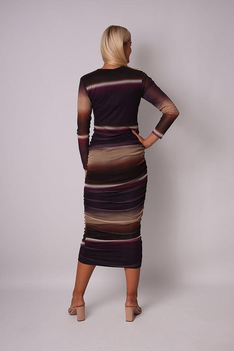 Elegant Plum Ruffled Midi Cocktail Dress by Ax Paris