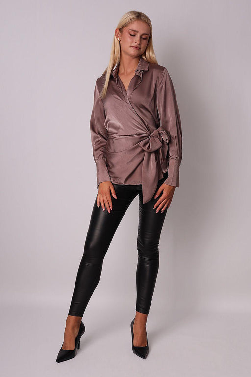 Elegant Satin Tie Waist Blouse - Essential Fashion Statement