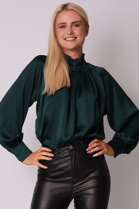 Sophisticated Satin Blouse with Stylish Stand-Up Collar for Women