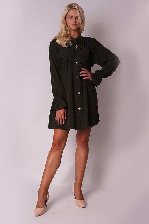 Elegant Black Long Sleeve Daydress with Button-Up Detail by Ax Paris