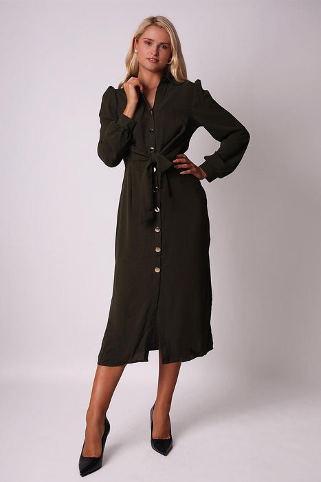 Sophisticated Tie-Front Midi Dress with Button-Up Detail by Ax Paris