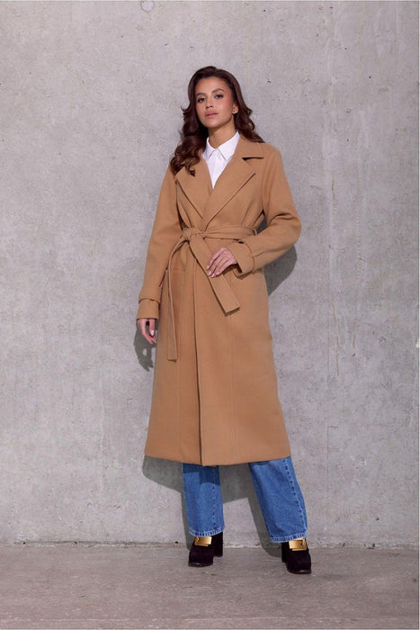 Vivienne Elegant Midi Coat with Stylish Waist Tie and Decorative Features