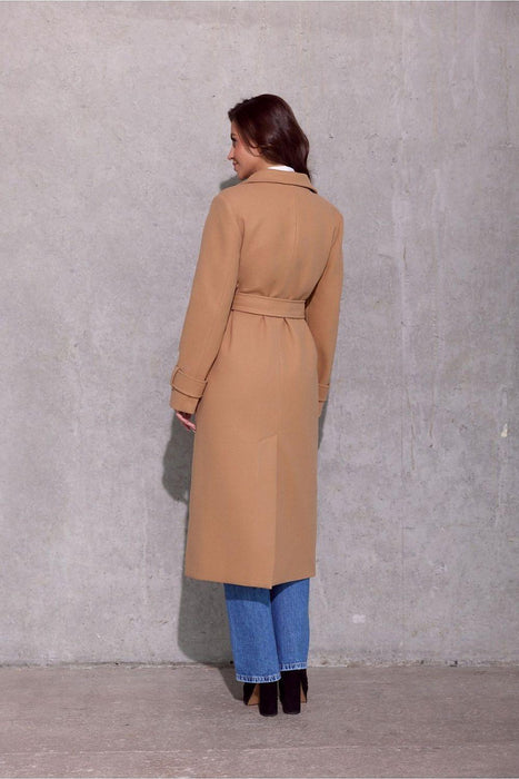 Vivienne Elegant Midi Coat with Stylish Waist Tie and Decorative Features