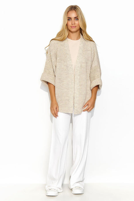 Stylish Buttonless Macadamia Cardigan