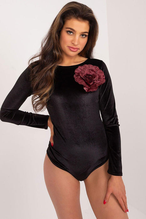 Lakerta Velour Shapewear Bodysuit with Floral Embellishment