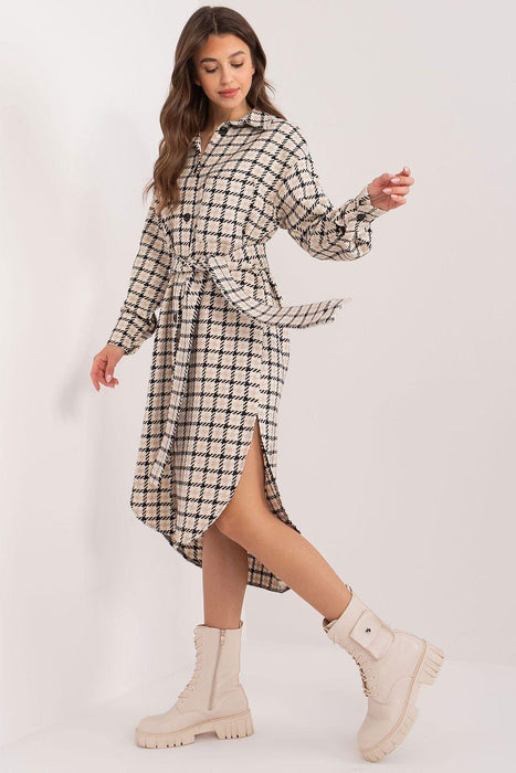 Asymmetrical Checkered Cotton Midi Shirt Dress - Made in Europe