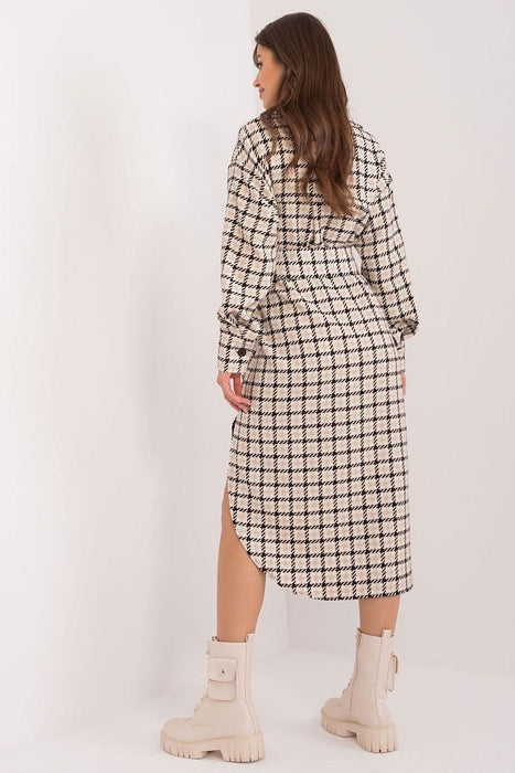 Asymmetrical Checkered Cotton Midi Shirt Dress - Made in Europe