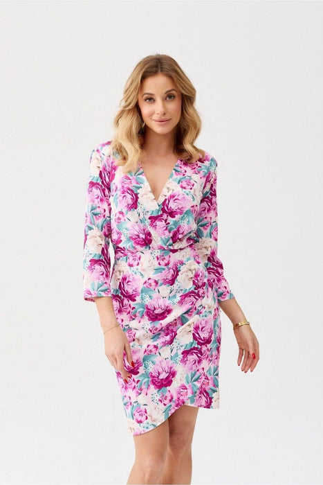 Elegant Floral Mini Dress with Unique Envelope Neckline