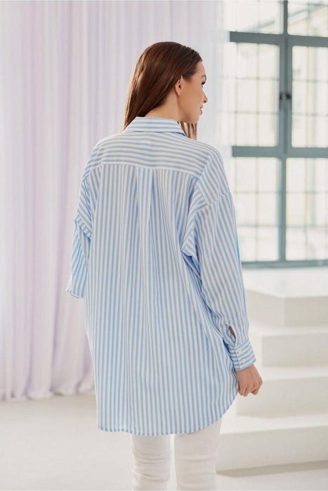 Stylish Asymmetrical Striped Shirt with Adjustable Neckline for Effortless Chic