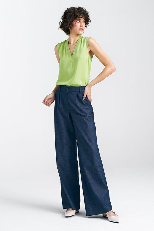 Elegant Wide-Leg Cotton Trousers with Chic Pleats