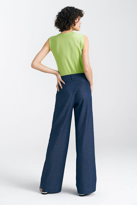 Elegant Wide-Leg Cotton Trousers with Chic Pleats