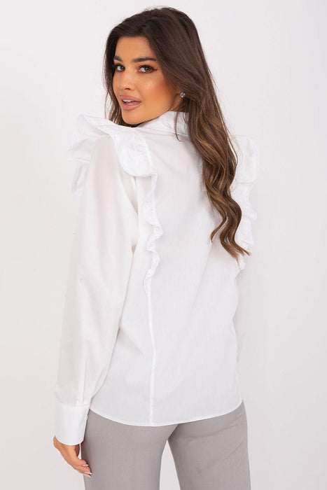 Chic Cotton Blouse with Ruffle and Lace Accents for Women