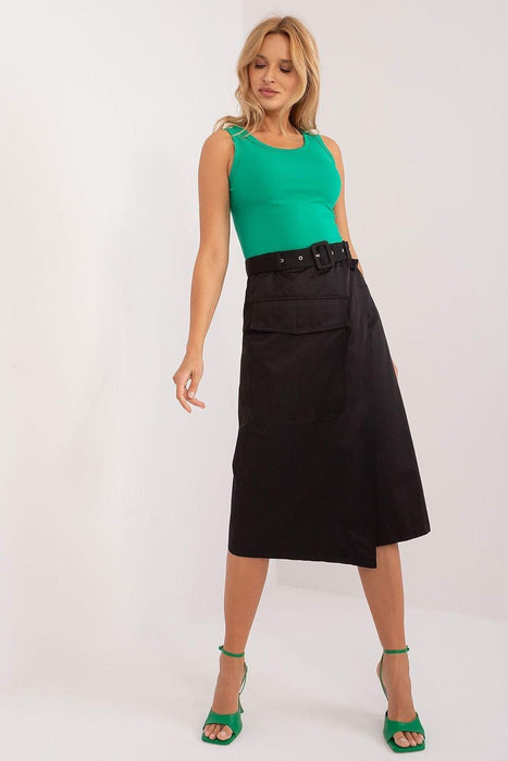 Belted Midi Skirt with Distinctive Envelope Front Detail