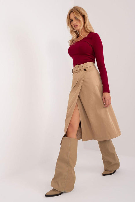 Belted Midi Skirt with Distinctive Envelope Front Detail