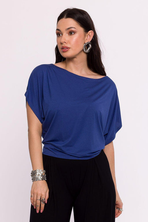 Chic Viscose Knit Blouse with Pleated Detailing