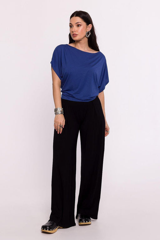 Chic Viscose Knit Blouse with Pleated Detailing