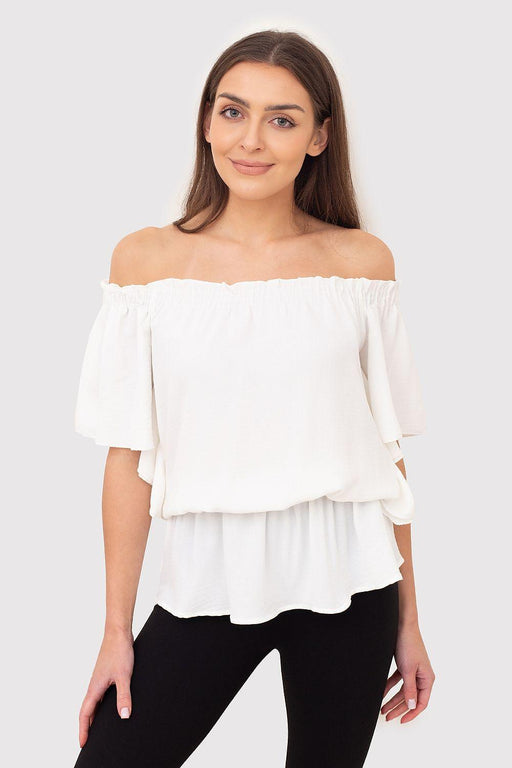 Elegant Cream Off-Shoulder Blouse with Spanish Flair