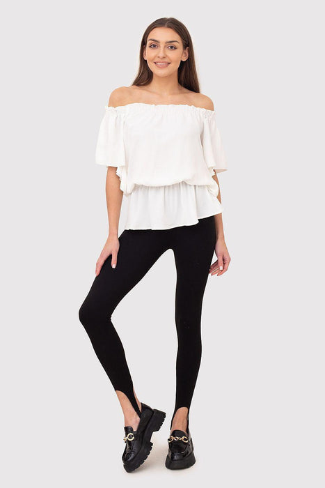 Elegant Cream Off-Shoulder Blouse with Spanish Flair