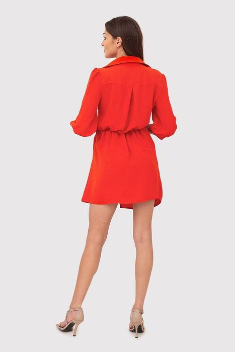 Chic Vibrant Orange Mini Dress with Stylish Waist Tie and Cuffed Sleeves