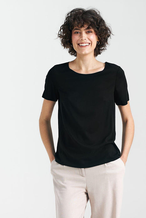 Sophisticated Black Boat Neck Top - Essential Addition to Your Wardrobe