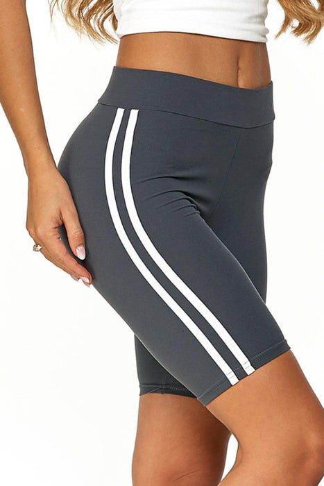 Chic High-Waisted Peach Skin Short Leggings with Stylish Side Stripes