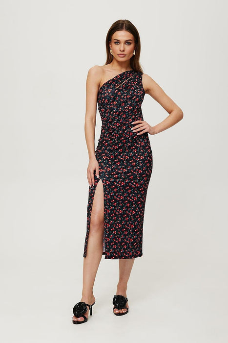 Sophisticated Tuba Print Knit Midi Dress for Effortless Style