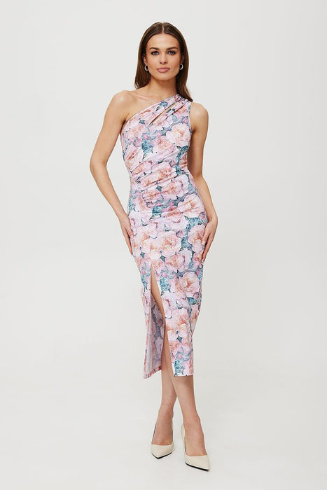 Sophisticated Tuba Print Knit Midi Dress for Effortless Style