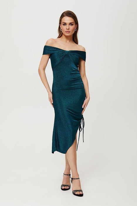 Lustrous Metallic Knit Strapless Dress with Adjustable Fit Options