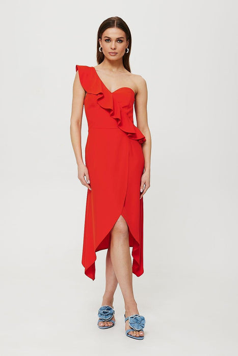 Chic One-Shoulder Ruffle Cocktail Gown