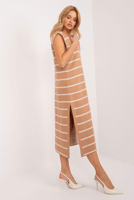 Chic Striped Midi Dress with Romantic Heart Neckline for Everyday Elegance