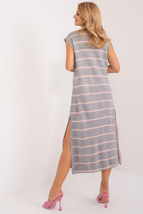 Chic Striped Midi Dress with Romantic Heart Neckline for Everyday Elegance