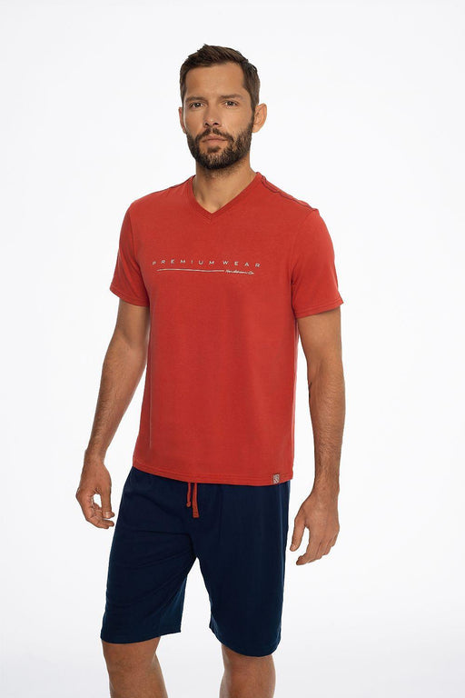 Men's Sporty Cotton Summer Pajama Set with Stylish V-Neck Design