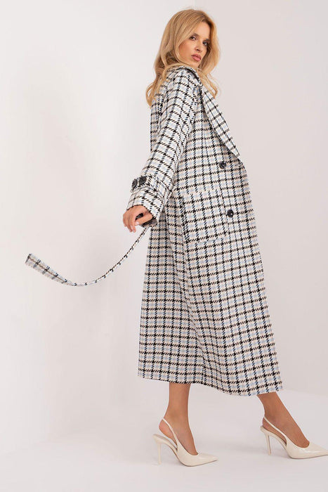 Checkered Cotton-Nylon Blend Long Coat