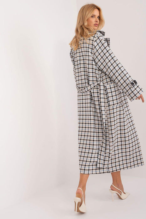 Checkered Cotton-Nylon Blend Long Coat