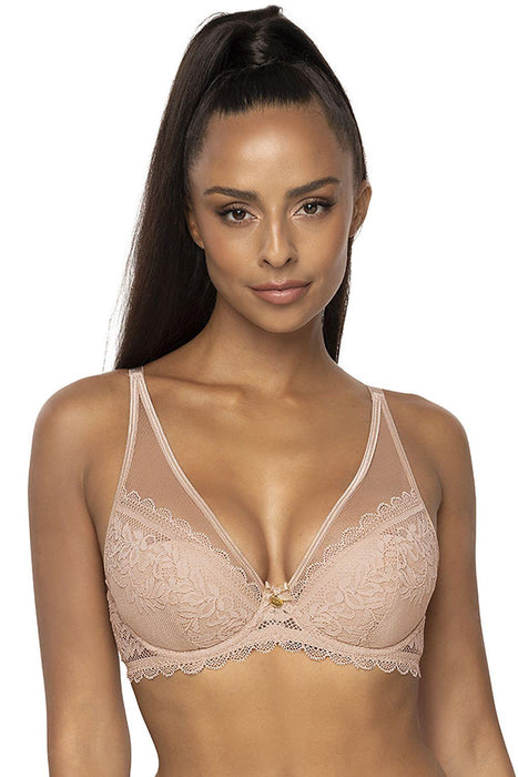 Elegant Floral Lace Push-Up Bra with Customizable Mesh Straps