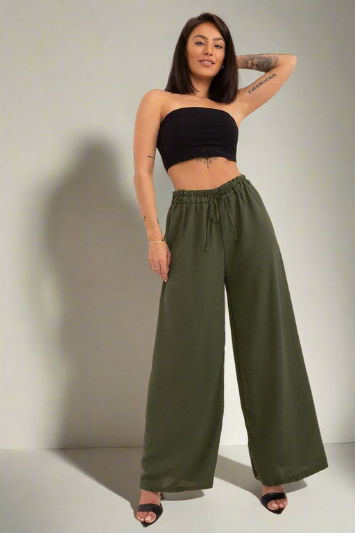 Chic High-Waist Fabric Pants with Waist Tie - Made in Europe